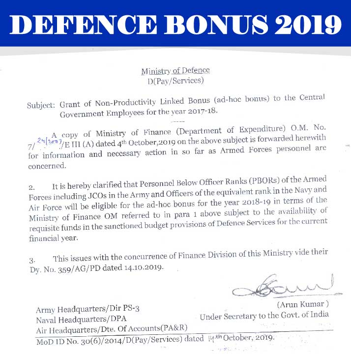 Defence Bonus 2019