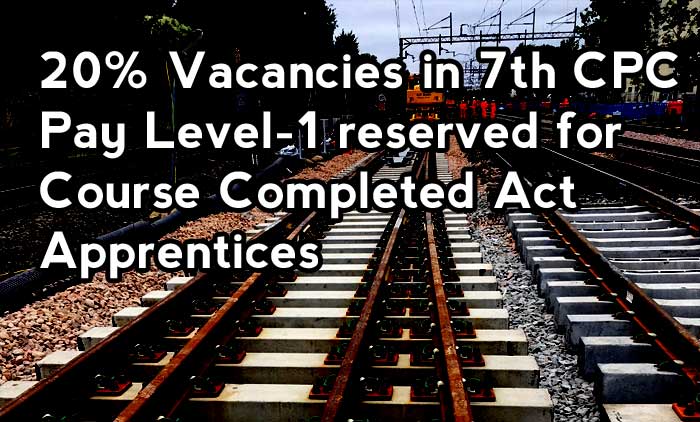 20% Vacancies in 7th CPC Pay Level-1 reserved for Course Completed Act Apprentices