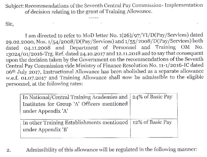 7thCPC Training Allowance MoD