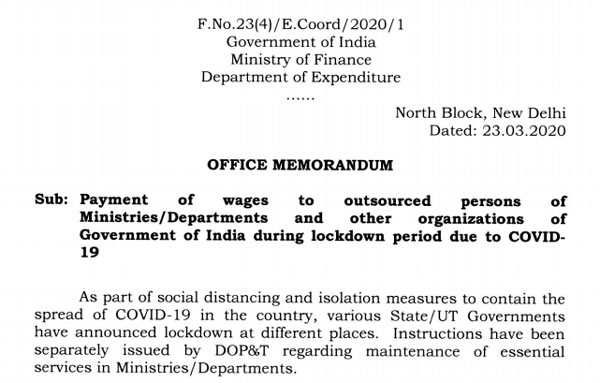 Contractual staff of Ministries / Departments and other 

organizations of Government of India, treated as on duty - COVID-19