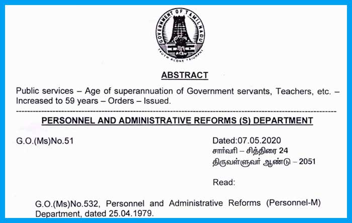 Age of superannuation of Government servants from 58 years to 59 years