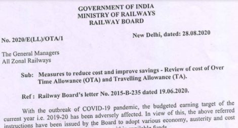 Payment of OTA and TA to railway employees by 50% Measures to reduce costs and improve savings