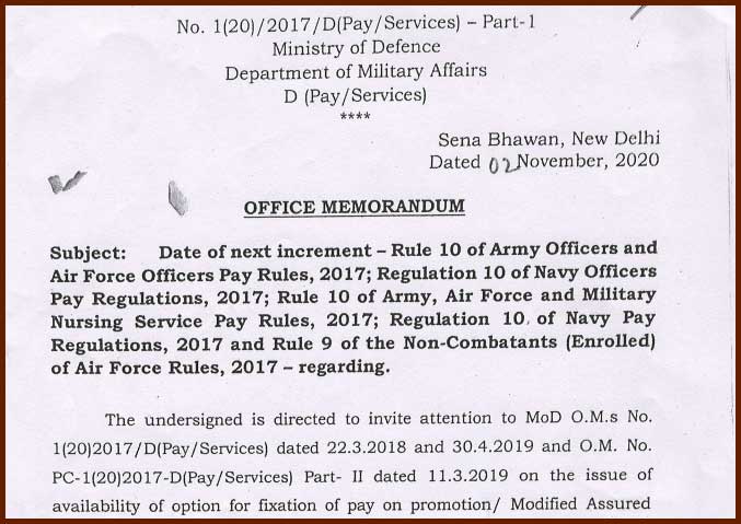 Date of next increment rule 10 Defence pay service MACP 7th CPC