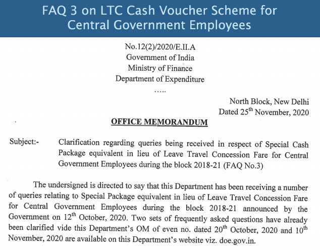 FAQ 3 on LTC Cash Voucher Scheme for Central Government Employees