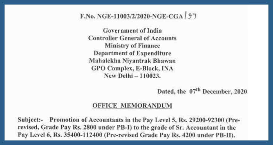 Promotion of Accountants in the Pay Level 5 to Pay Level 6 Sr Accountant - CGA