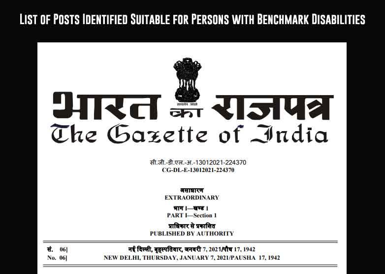 List of Posts Identified Suitable for Persons with Benchmark Disabilities