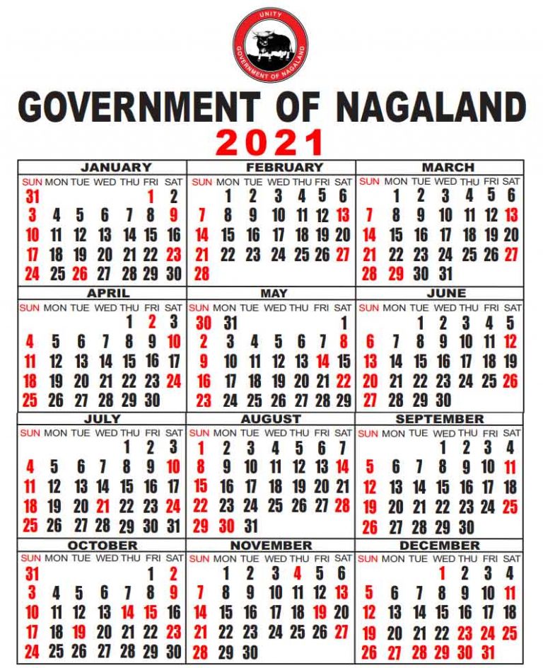 Nagaland Government Holidays 2021 pdf Nagaland Government Calendar