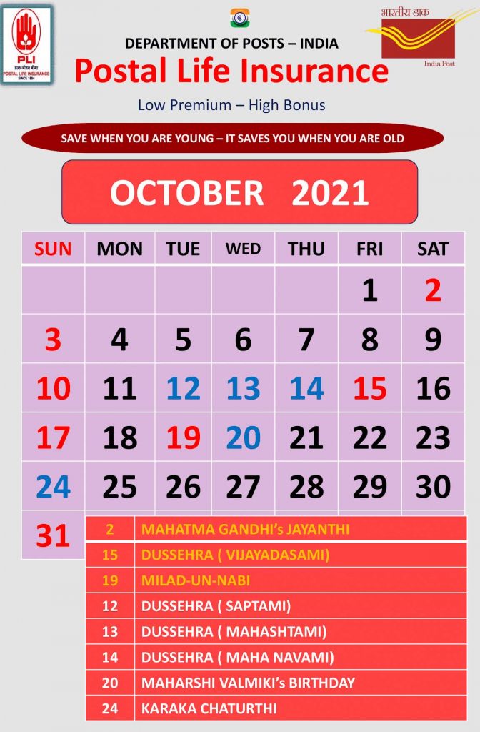 PLI Calendar October 2021