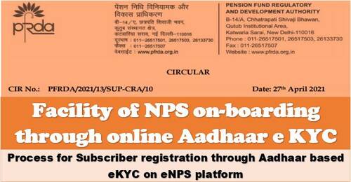 PFRDA Circular27-04-2021: NPS onboarding via online Aadhaar e KYC
