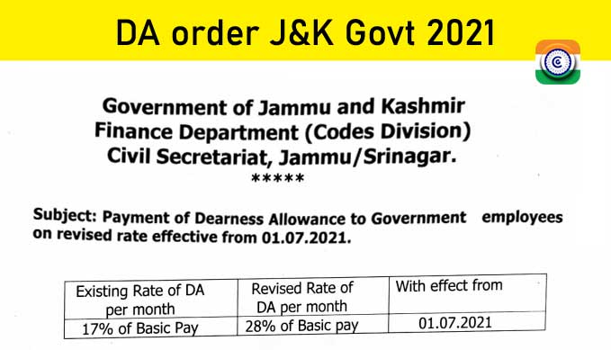 Da To J K Govt Employees Da Order J K Govt 21 Dearness Allowance To J K Government Employees 21 Da Hike 21 Jammu And Kashmir Employees 7th Cpc Da To J K Employees