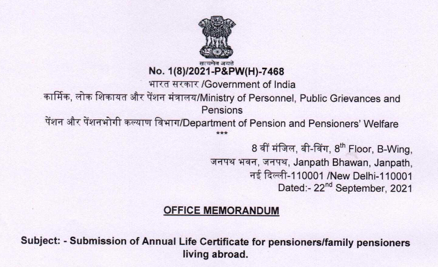 Submission of Annual Life Certificate for NRI Pensioners/Family Pensioners