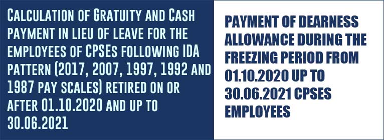 Payment of Dearness Allowance during the freezing period from 01.10.2020 up to 30.06.2021 CPSEs Employees