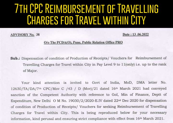 7th CPC Reimbursement of Travelling Charges for Travel within City