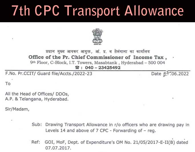 Drawing Transport Allowance in r/o Officers who are drawing pay in Levels 14 and above of 7th CPC