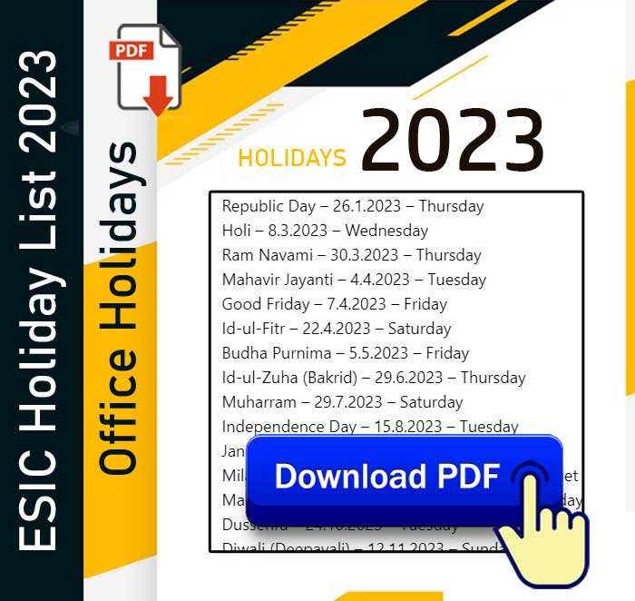 ESIC Office Holiday List 2023 ESIC Calendar 2023 PDF ESIC Gazetted