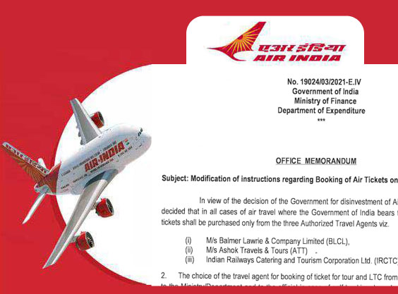 Modification of instructions regarding Booking of Air Tickets on Government account