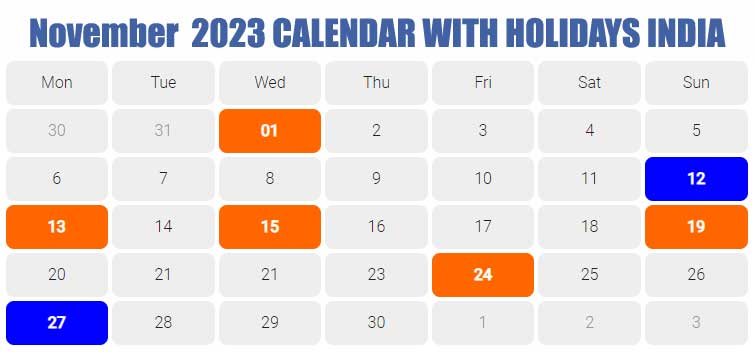 November 2023 Calendar India Get Calendar 2023 Update