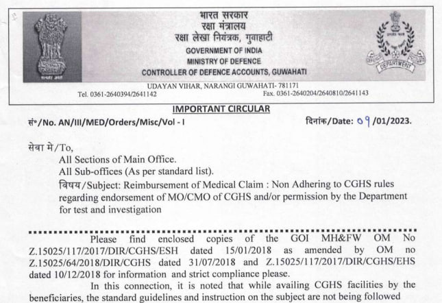 Reimbursement of Medical Claim - Non Adhering to CGHS rules