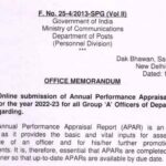 Online submission of APARs for the year 2022-23 for all Group 'A' Officers of Department of Posts