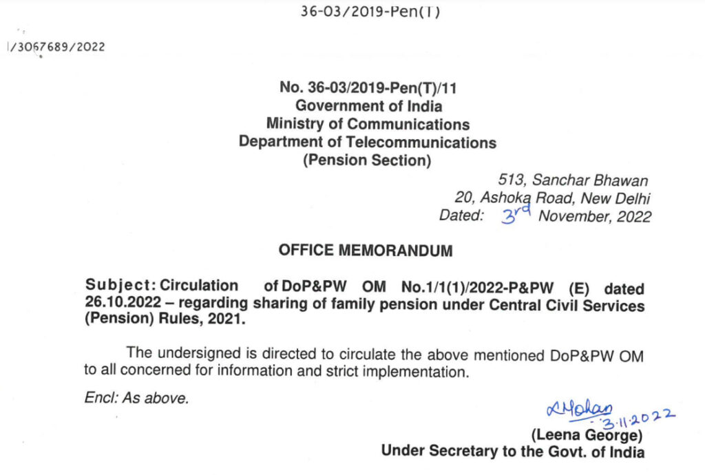 Sharing of family pension under Central Civil Services Pension Rules 2021