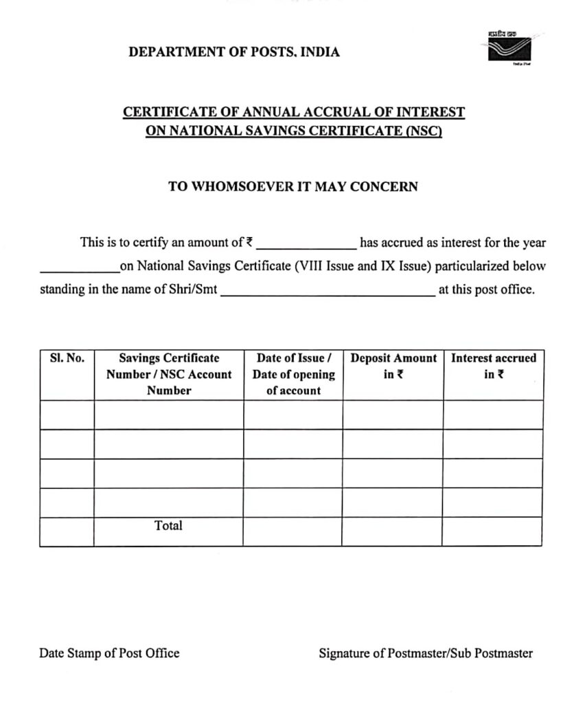 Issuance of interest certificate for National Savings Certificate NSC - DoP