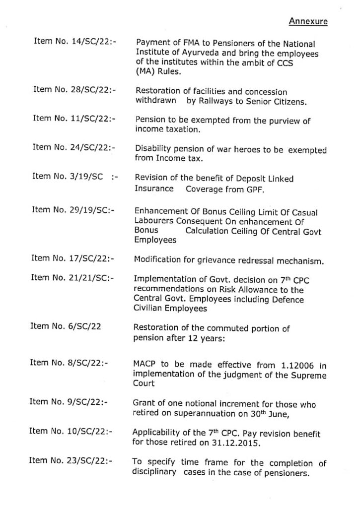 13 agenda points for the ensuing Standing Committee Meeting of the NC JCM