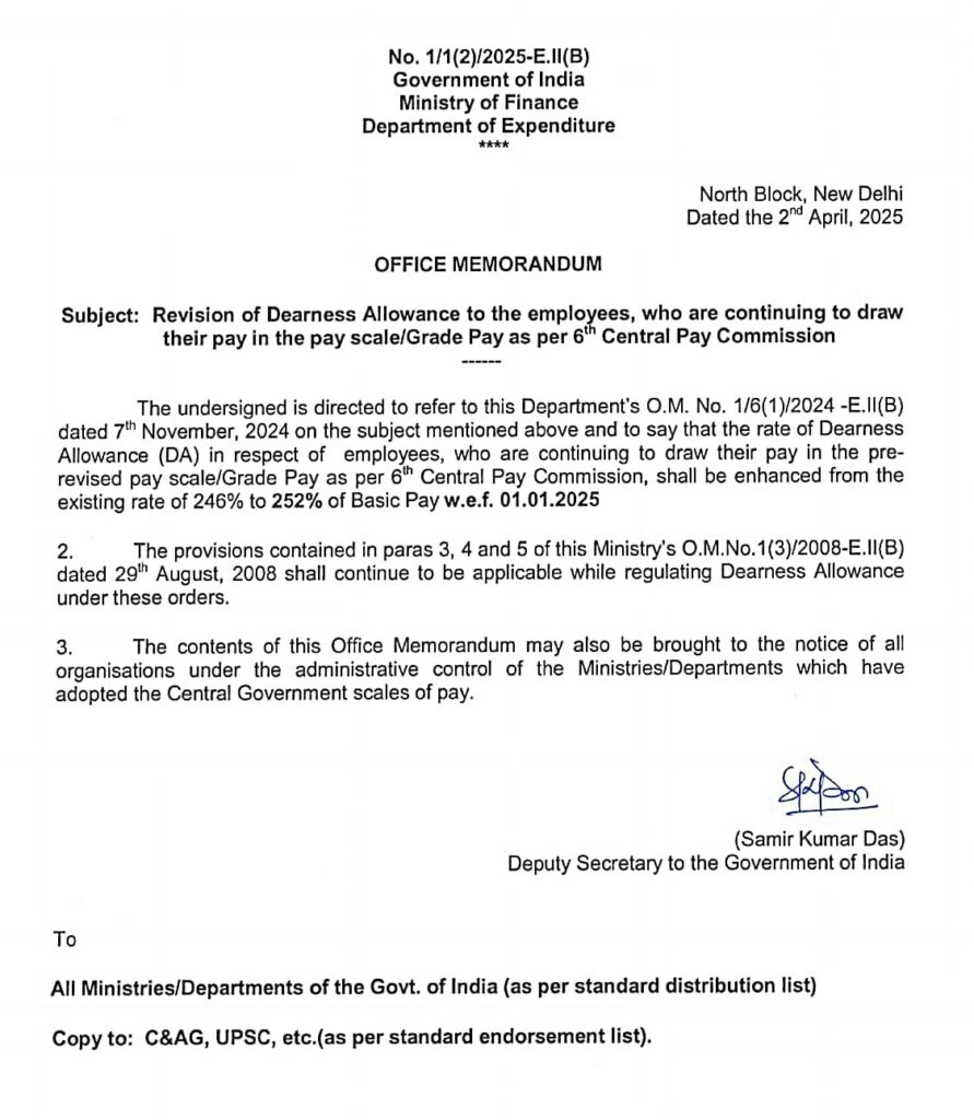 6th CPC DA Order Jan 2025