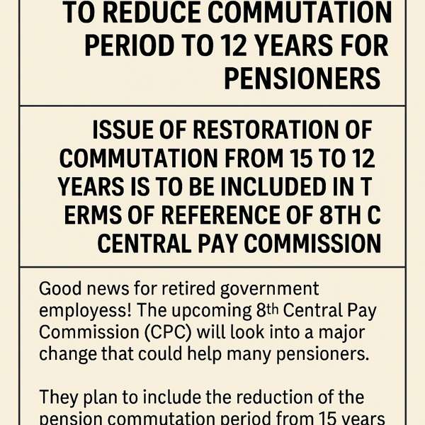 8th Pay Commission News - Pension Commutation Period from 15 to 12 Years - Major Relief for Central Government Pensioners
